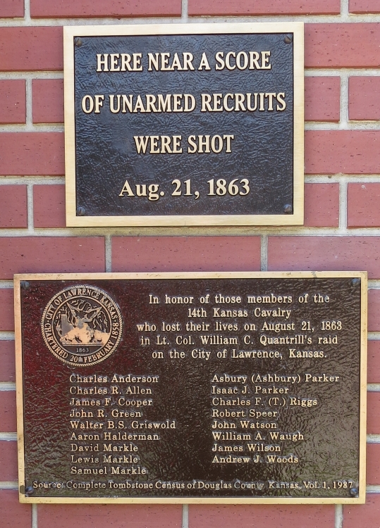 Close up view of 14th Kansas Cavalry Camp Historical marker